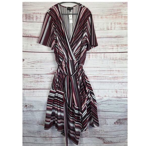 Lane Bryant Faux Wrap Asymmetrical Stretch Dress 26/28 Red Pink Casual Party NWT - Picture 2 of 12
